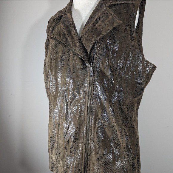 Erin London Vest Brown Faux Snake Print Moto Style Women Size L - Picture 4 of 7